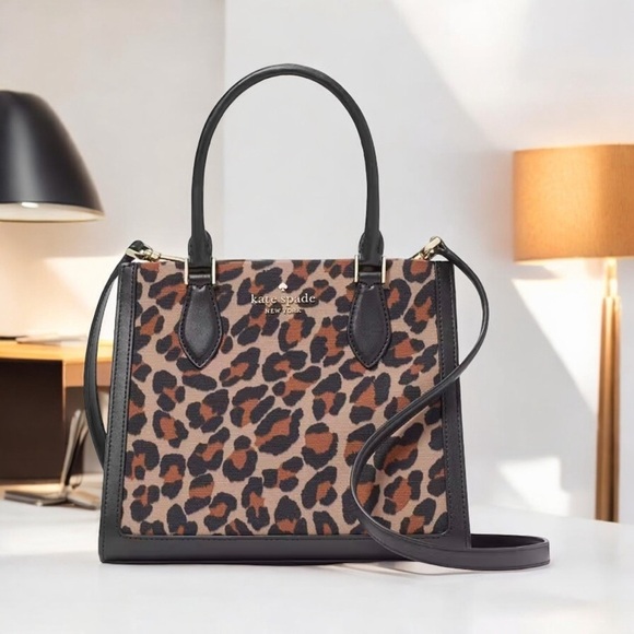 Kate Spade Ellie Small Tote Leopard Spotted Canvas Satchel Bag NWT - Picture 8 of 12